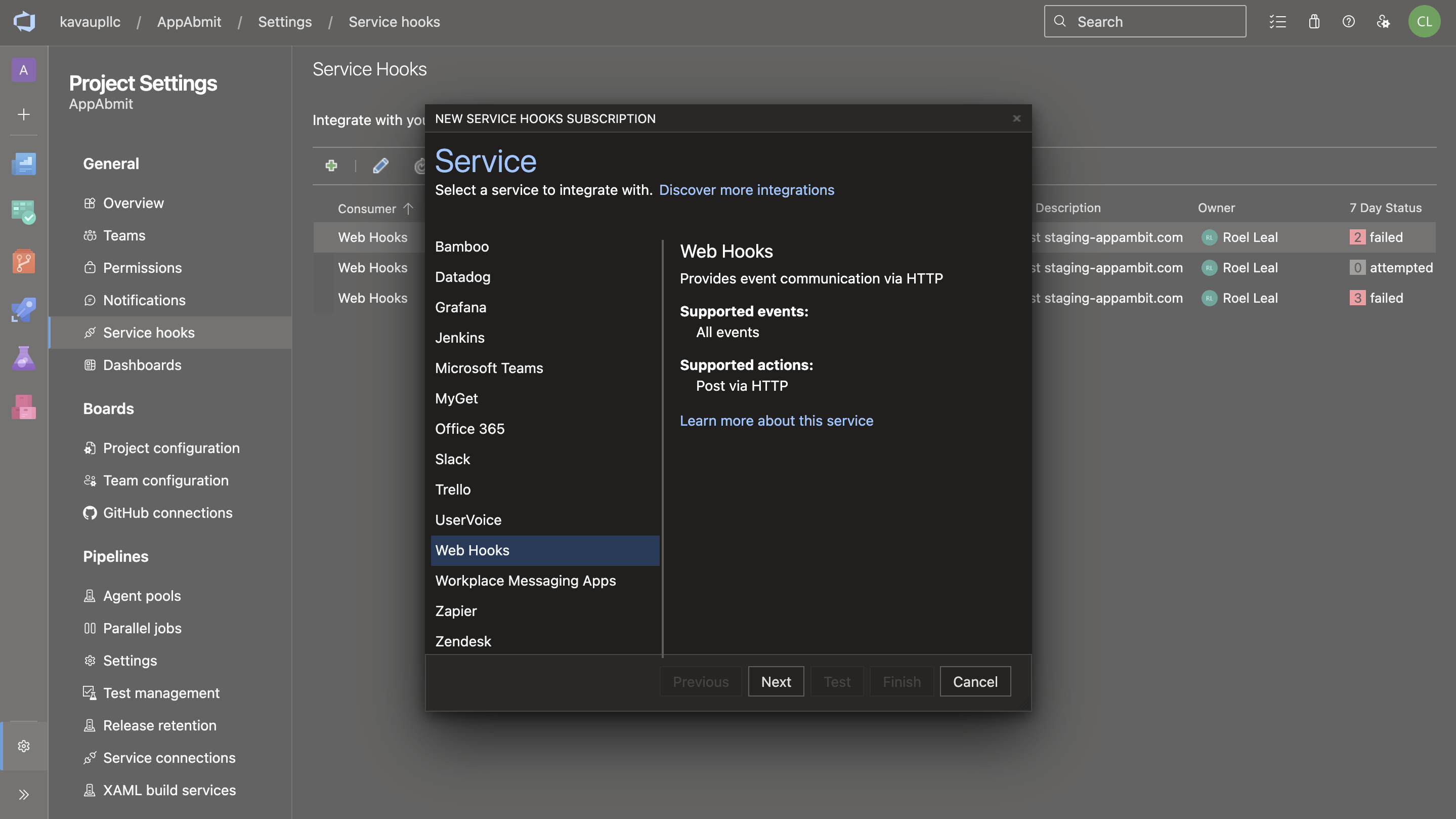 Select webhook (dark)