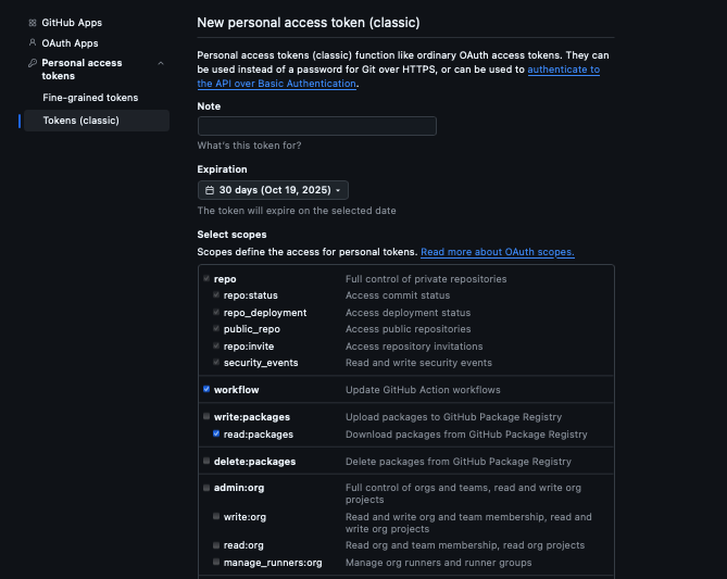 Token permissions (dark)