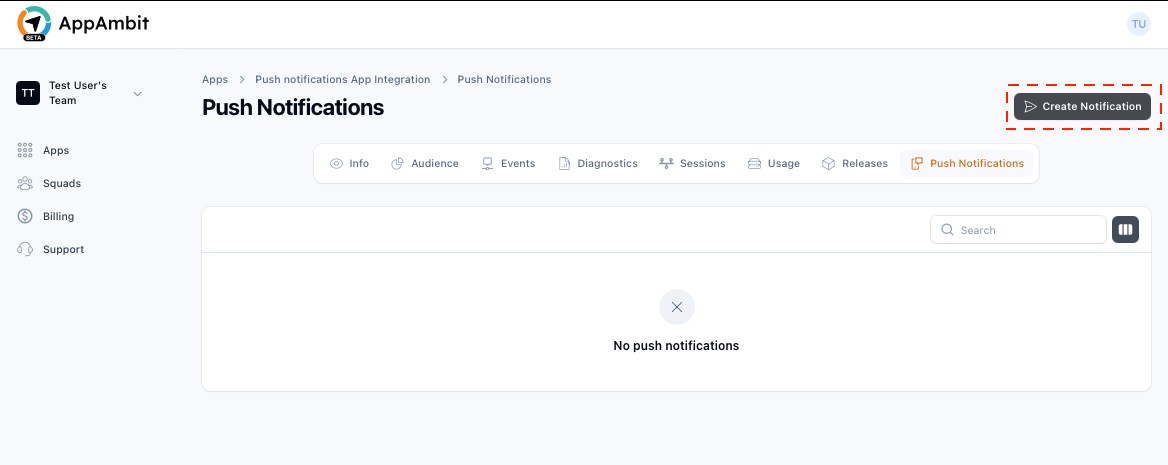 Create Notification button