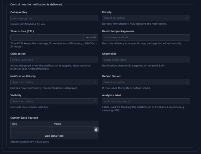 Notification form behavior