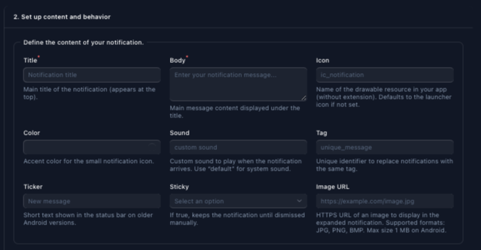 Notification form content