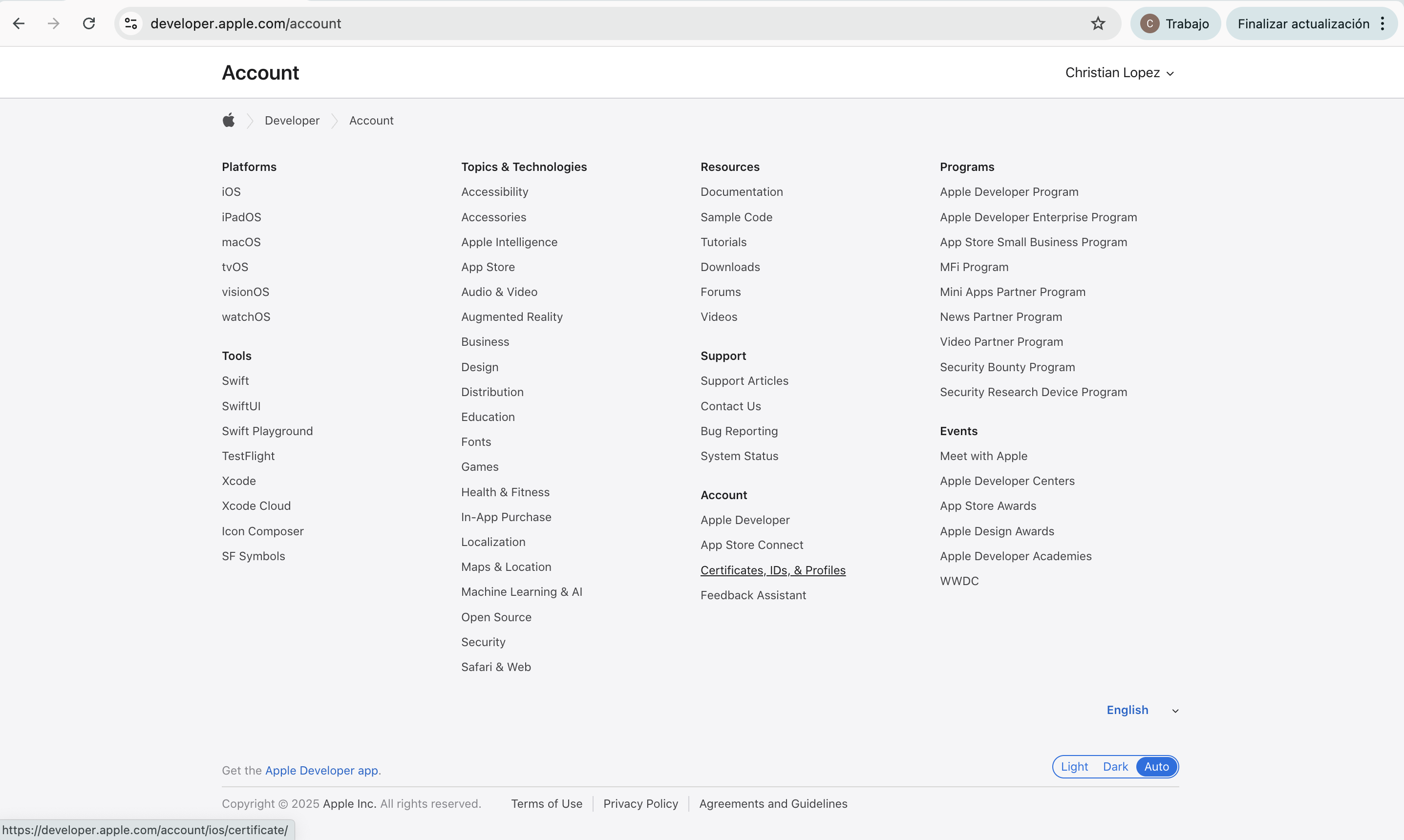 Certificates, Identifiers & Profiles