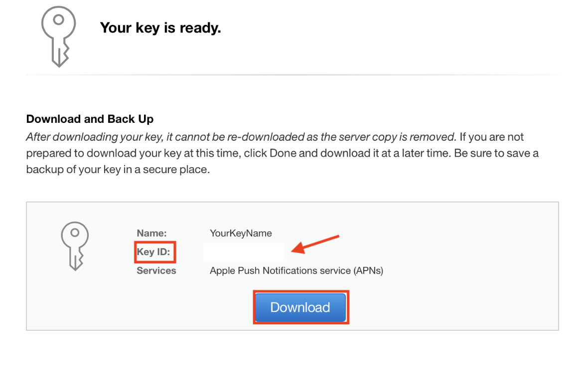 Download APNs Key File