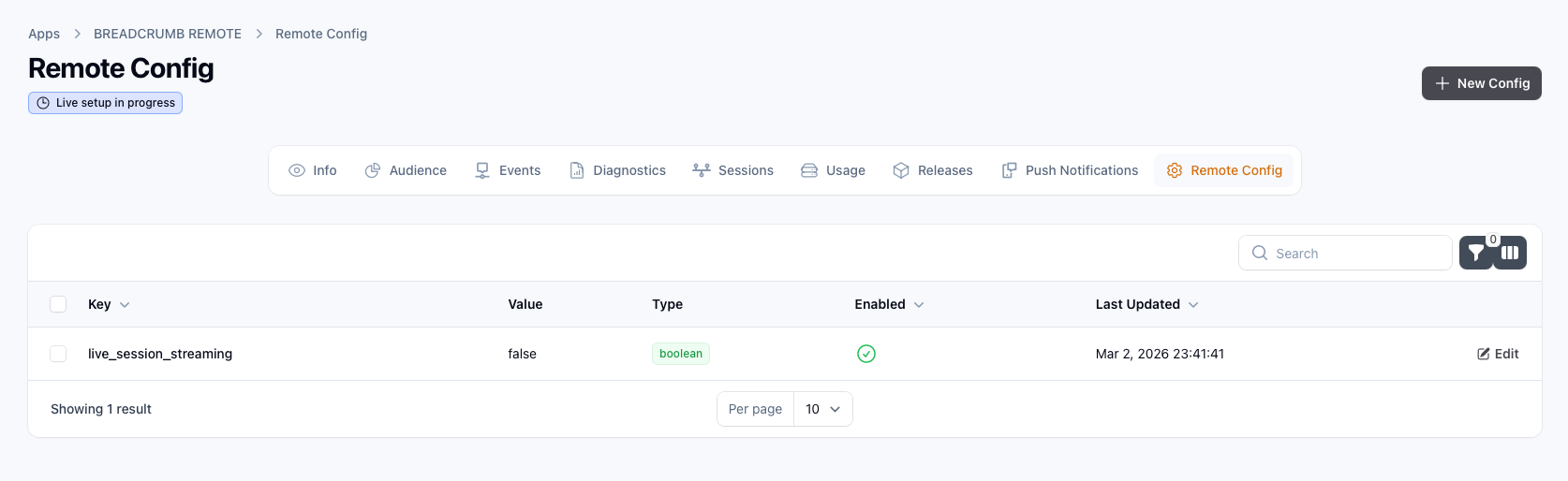 Dashboard breadcrumbs settings (light)